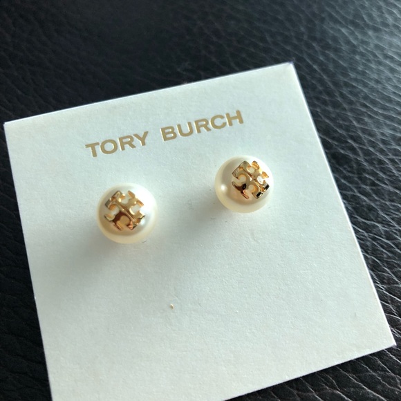 Tory Burch Logo Pearl Earring Studs - Picture 3 of 5